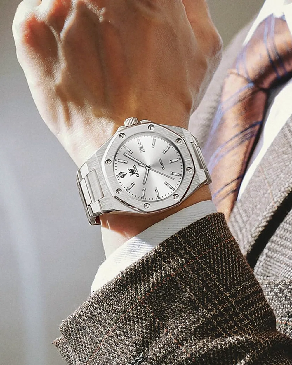 Steel watch on the wrist