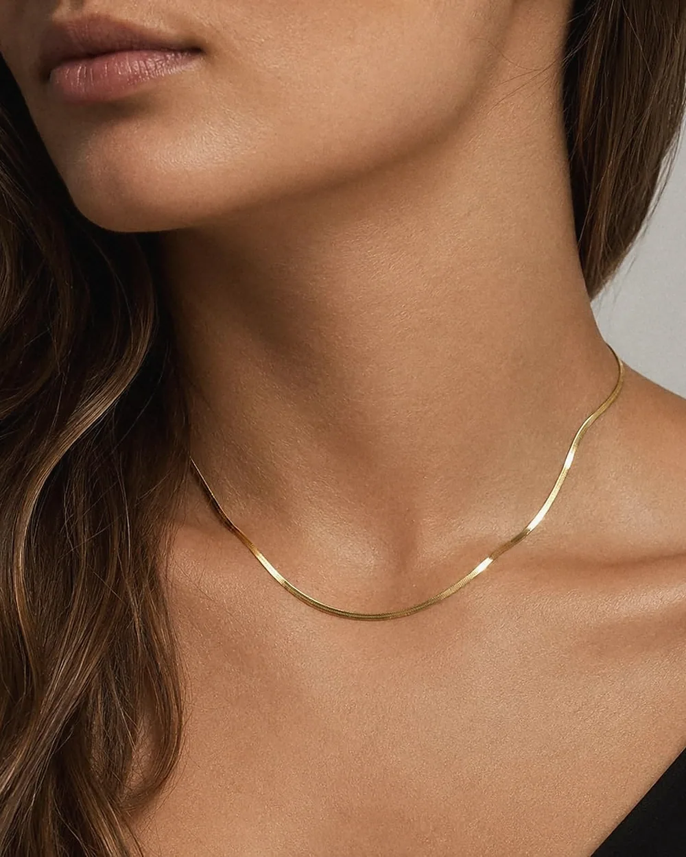 Gold snake chain necklace worn - For Her
